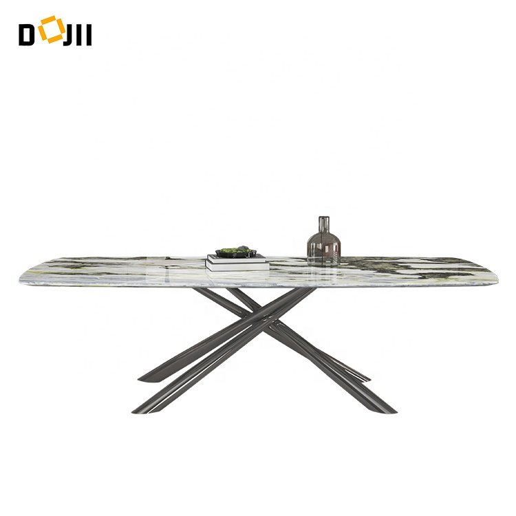 Marble Tabletop and Solid Carbon Steel Base Contemporary Expandable White Kitchen Dining Chairs Set Dinning Table