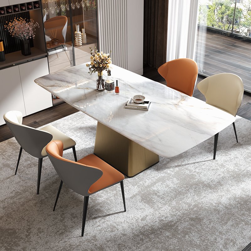 Foshan Factory Luxury Modern Dining Table Marble Top Stainless Steel Support Dining Table For Dining Room recycled pine
