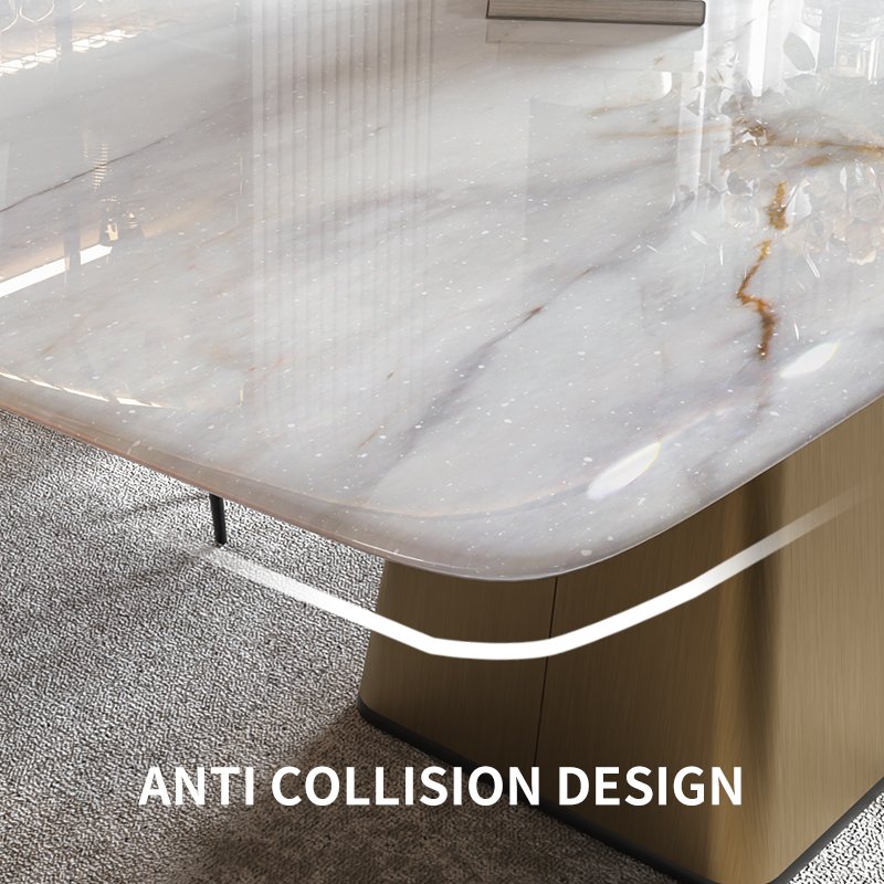 Foshan Factory Luxury Modern Dining Table Marble Top Stainless Steel Support Dining Table For Dining Room recycled pine