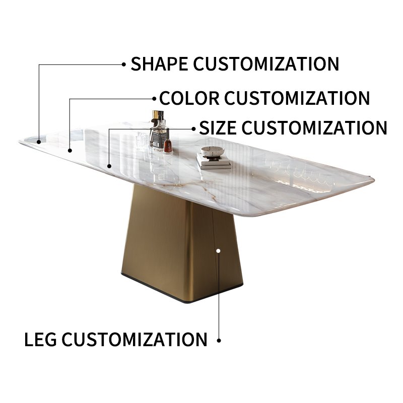 Foshan Factory Luxury Modern Dining Table Marble Top Stainless Steel Support Dining Table For Dining Room recycled pine