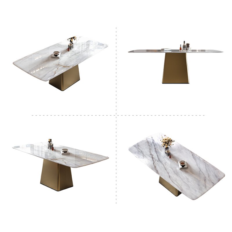 Foshan Factory Luxury Modern Dining Table Marble Top Stainless Steel Support Dining Table For Dining Room recycled pine