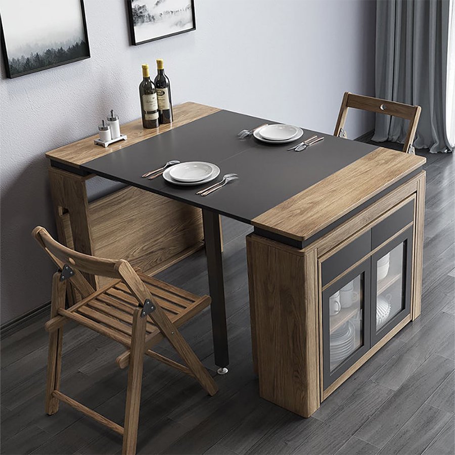 Italian Modern Dining Room Wood Save Place Extendable Dining Table 4 Chairs With Sideboard