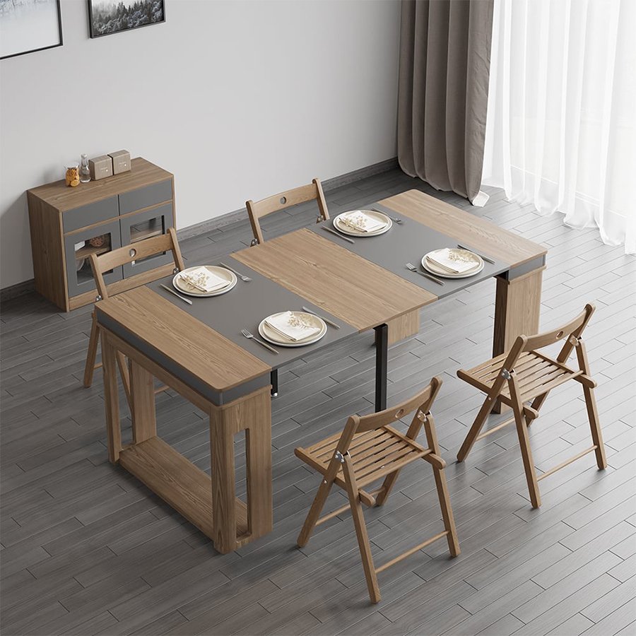 Italian Modern Dining Room Wood Save Place Extendable Dining Table 4 Chairs With Sideboard