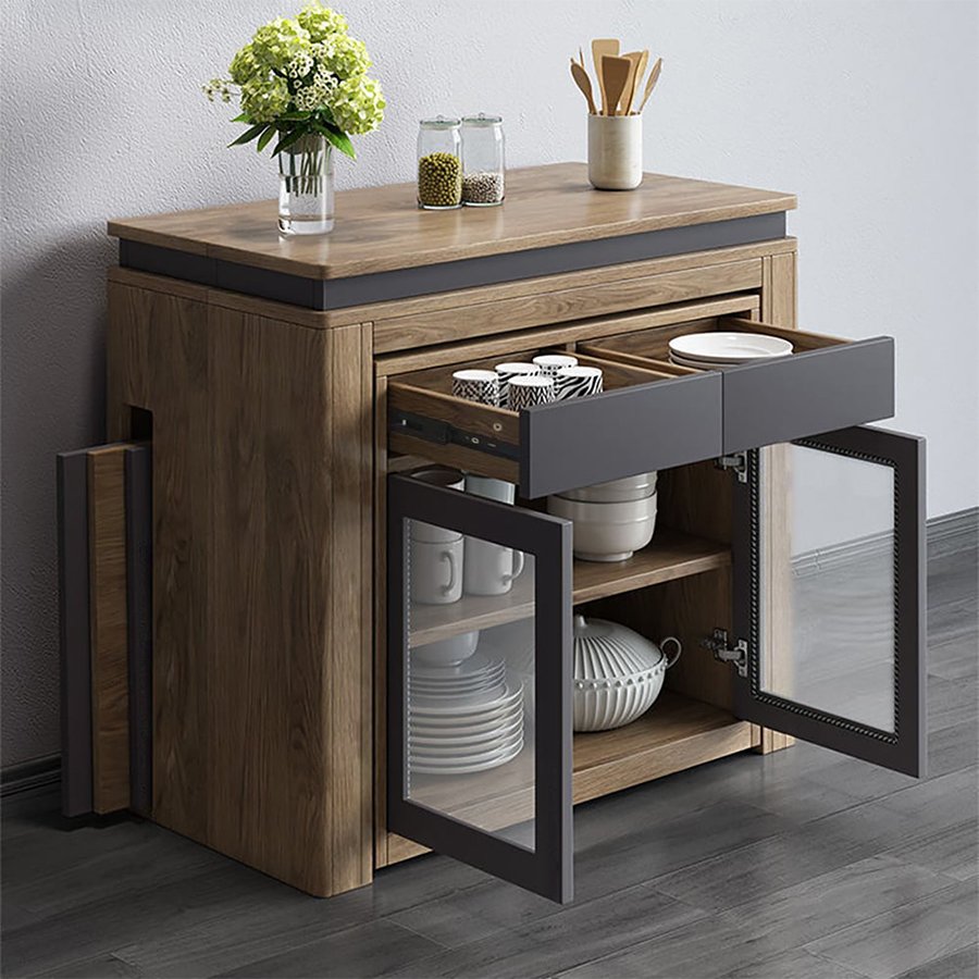 Italian Modern Dining Room Wood Save Place Extendable Dining Table 4 Chairs With Sideboard