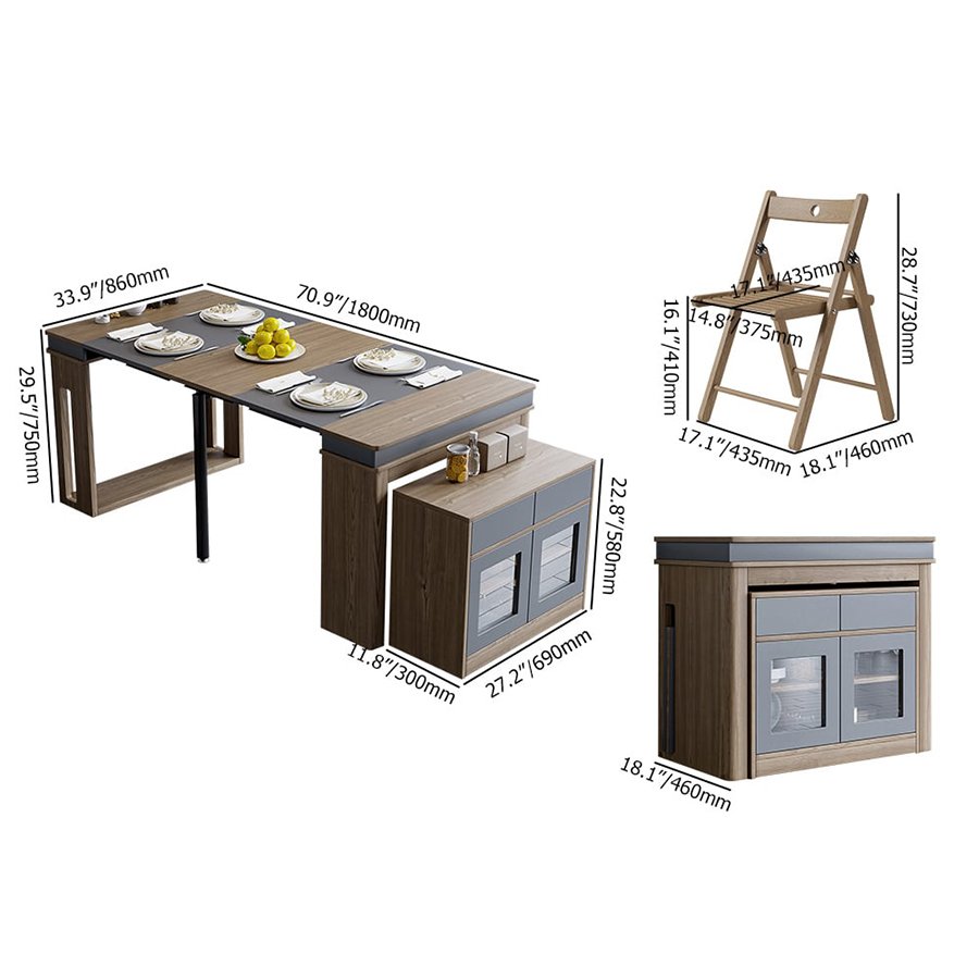Italian Modern Dining Room Wood Save Place Extendable Dining Table 4 Chairs With Sideboard