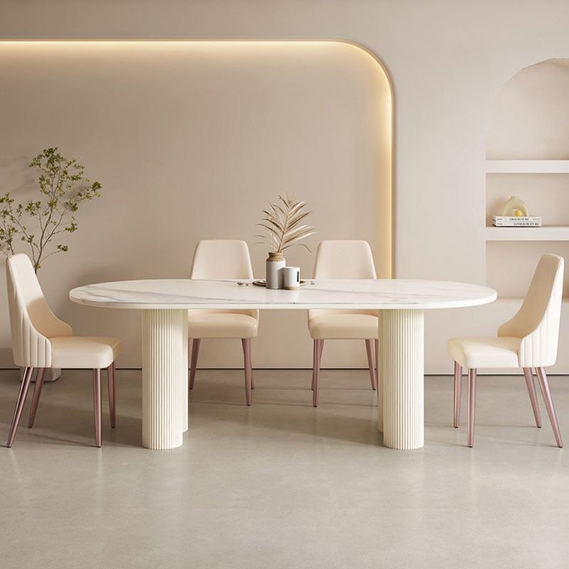 Nordic Minimalist Cream White Oval Sintered Stone Dining Table Set 6 Chairs Marble Restaurant Table Chair Dining Room Furniture