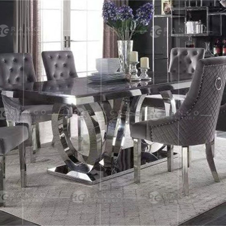 2024 Grey velvet stool for dressing table grey table and chairs marble dining table set