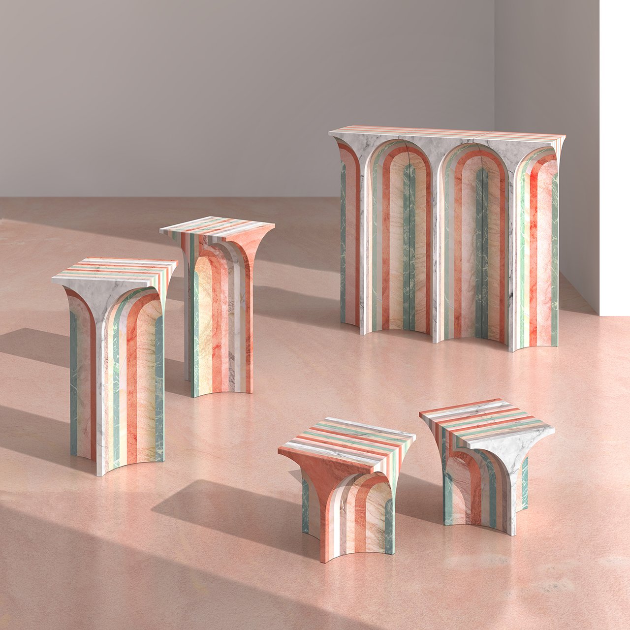 SHIHUI Customized Minimalist Living room Natural Stone Mixed Color Marble Coffee Side Console Table Cube Plinth Display Table