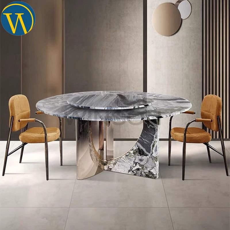 Luxury high-grade villa artificial stone countertop round table turntable restaurant furniture modern 8 10 dining tables