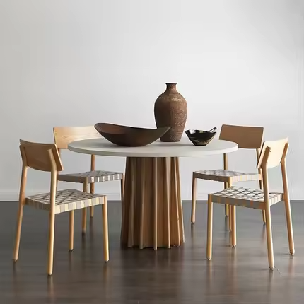 Nordic Vintage Wooden Dining Table Set 6-Seater Recycled Pine Furniture with Wabi Sabi Concept for Kitchen Use