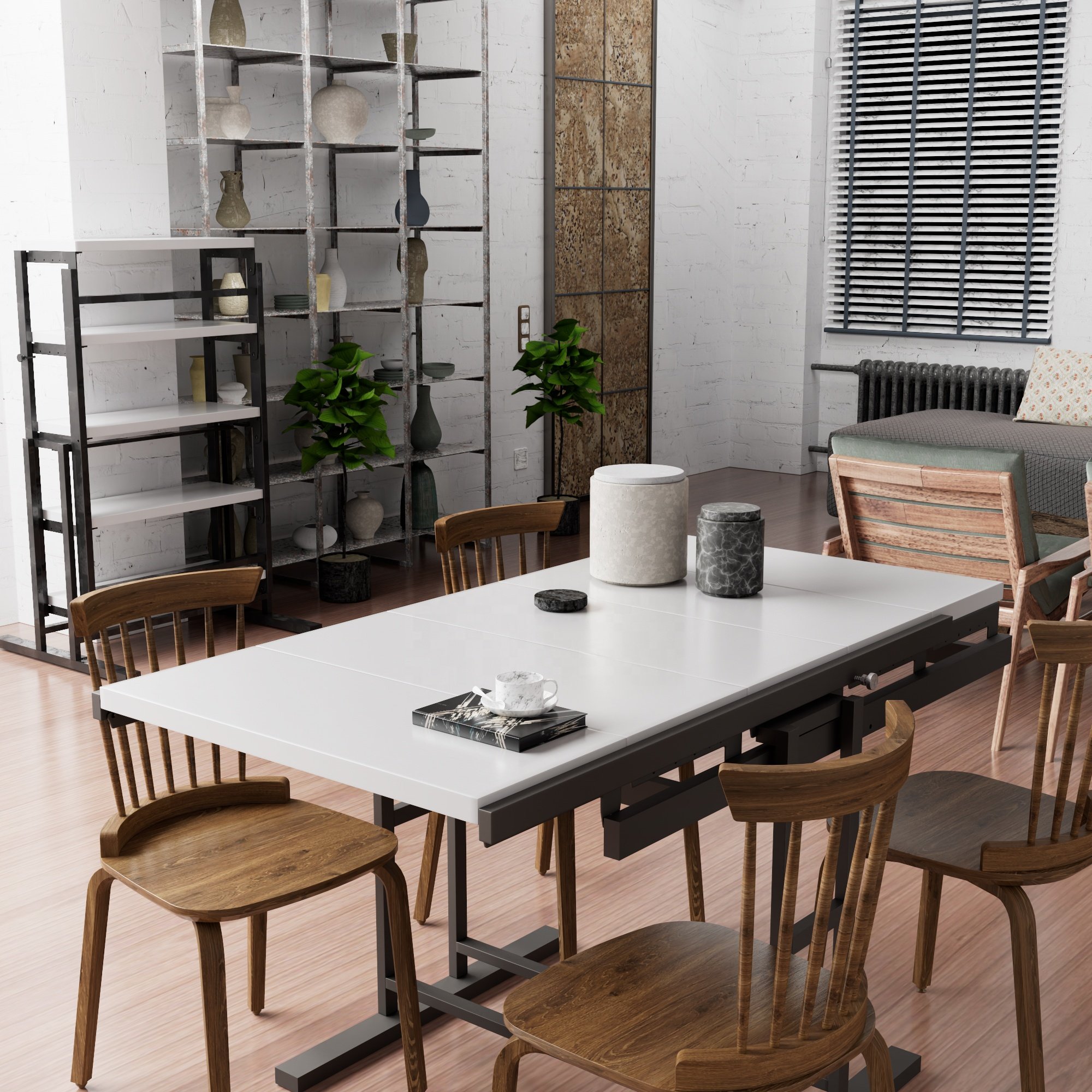 Mahogany Wood Multifunction Convertible Dining Table Solid Home Furniture Carton 1 Piece Trade Assurance Modern