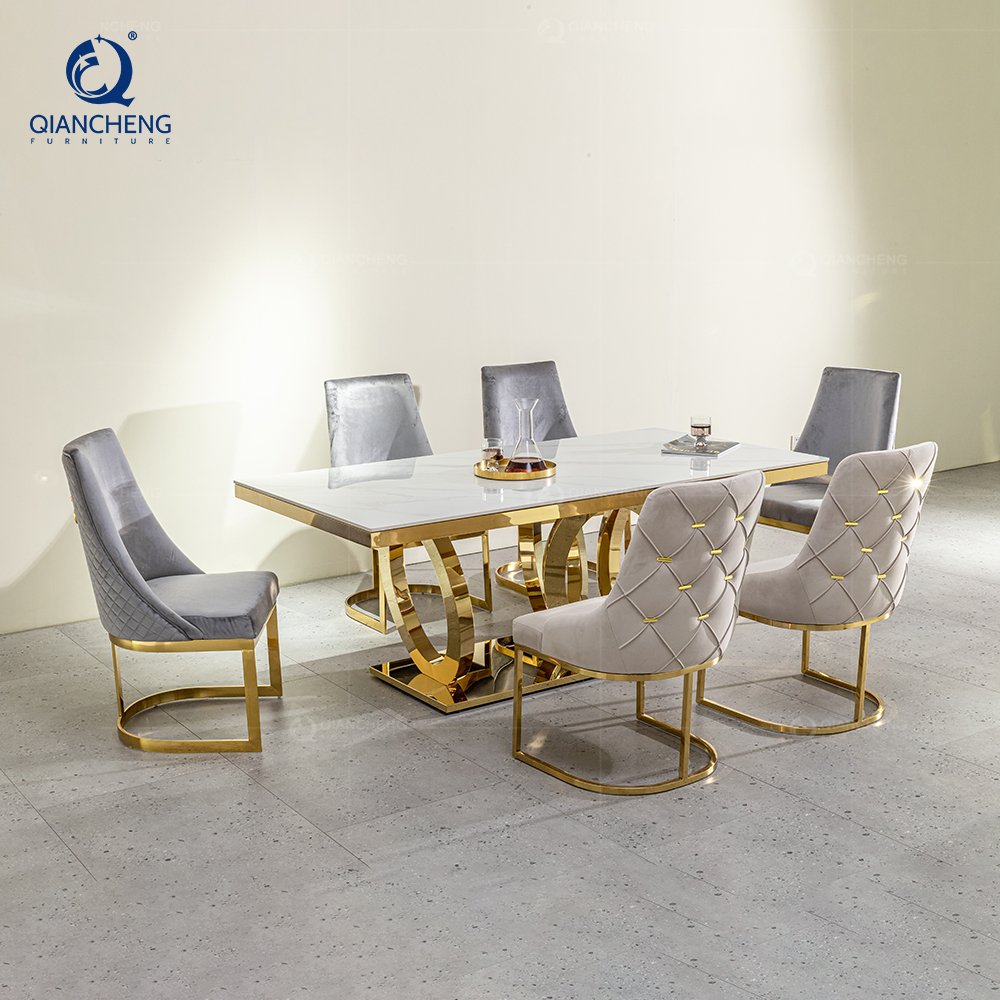 QIANCHENG modern set dinner room furniture marble dining table set 6 seater luxury sintered stone contemporary dinning tables