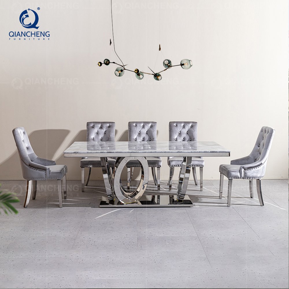 QIANCHENG modern set dinner room furniture marble dining table set 6 seater luxury sintered stone contemporary dinning tables