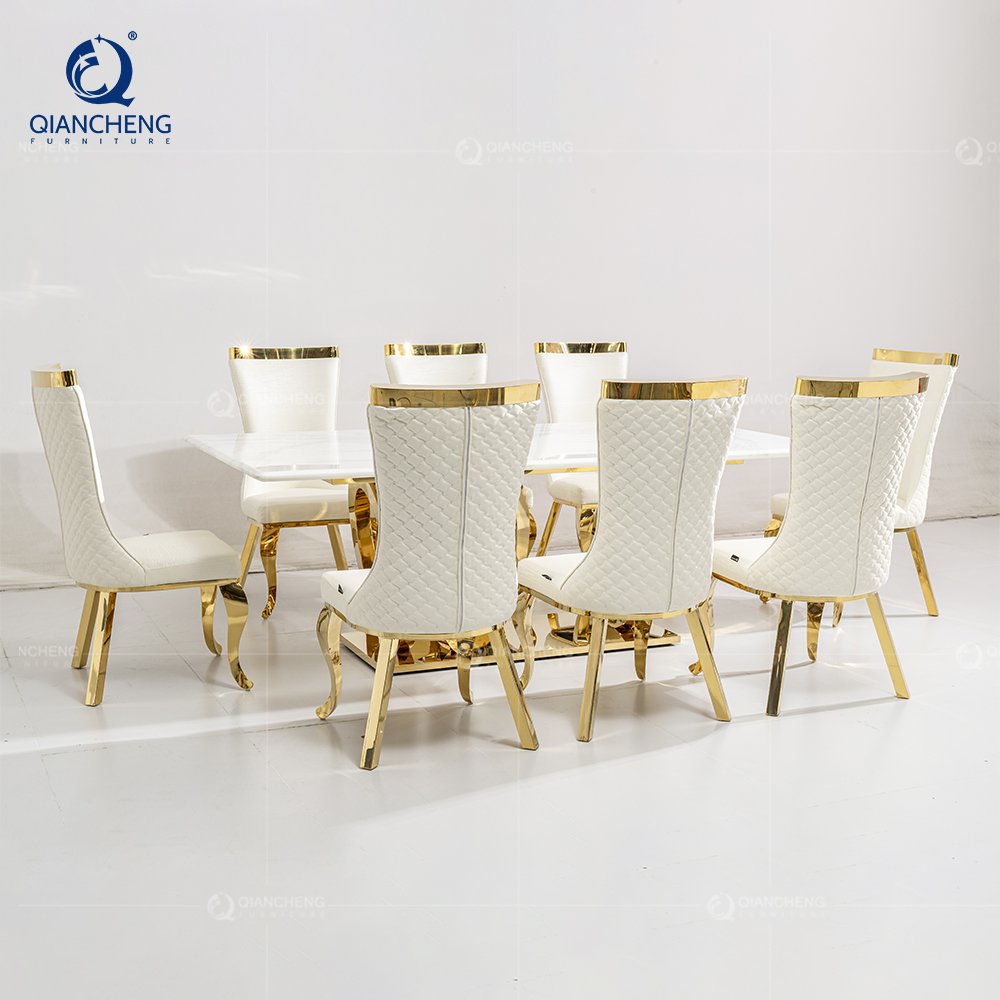 QIANCHENG modern set dinner room furniture marble dining table set 6 seater luxury sintered stone contemporary dinning tables