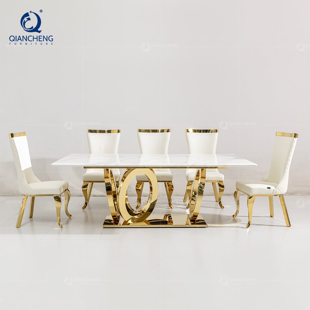 QIANCHENG modern set dinner room furniture marble dining table set 6 seater luxury sintered stone contemporary dinning tables