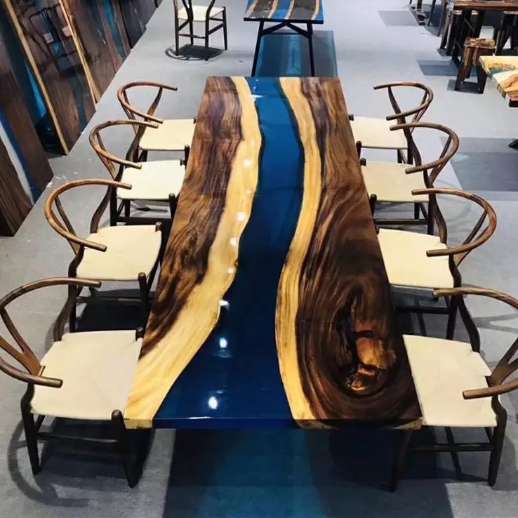 Wholesale Modern Outdoor Furniture Custom River Resin Epoxy Solid Wood Restaurant Round Dining Table For Dining Room Decoration
