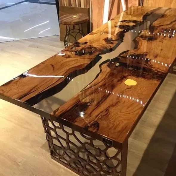 Wholesale Modern Outdoor Furniture Custom River Resin Epoxy Solid Wood Restaurant Round Dining Table For Dining Room Decoration