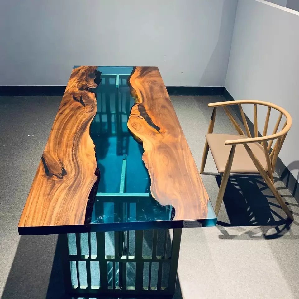 Wholesale Modern Outdoor Furniture Custom River Resin Epoxy Solid Wood Restaurant Round Dining Table For Dining Room Decoration