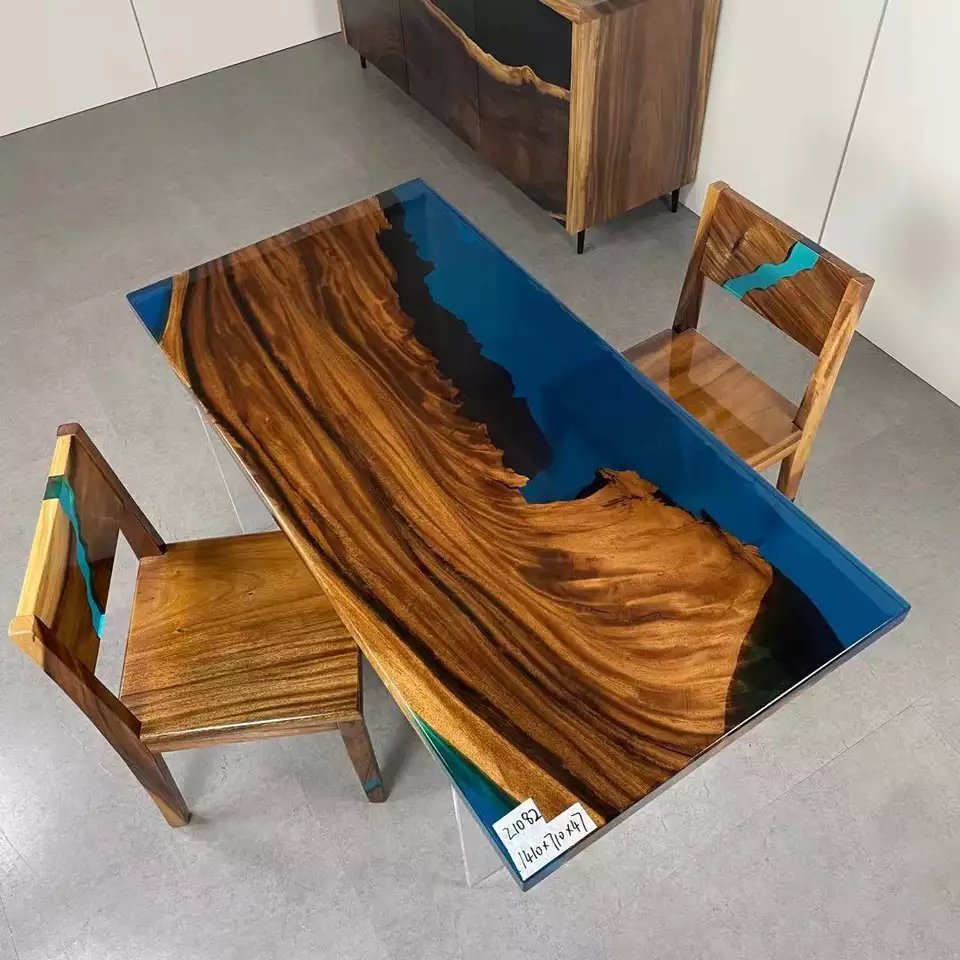 Wholesale Modern Outdoor Furniture Custom River Resin Epoxy Solid Wood Restaurant Round Dining Table For Dining Room Decoration