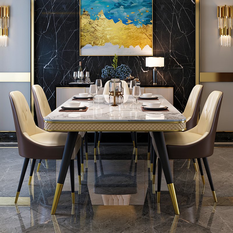 modern restaurant furniture Light luxury stainless steel leg and marble top dining table sets
