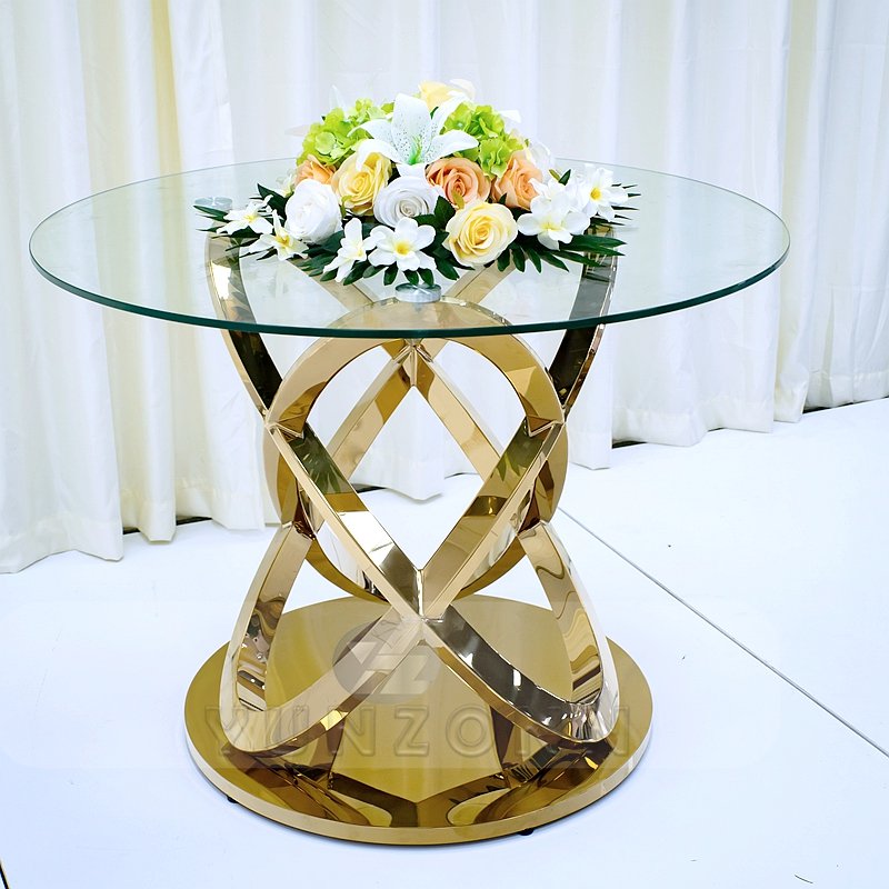 Modern Home Furniture for Dining Golden Stainless Steel Infinity Base Wedding Display Cake Tables for Banquet & Party Events