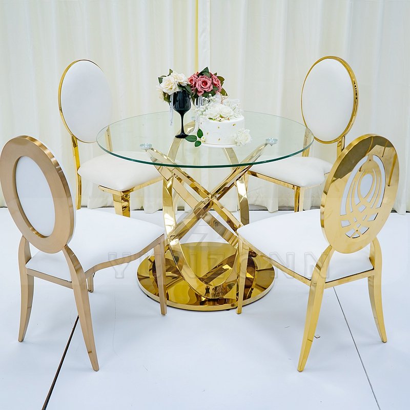 Modern Home Furniture for Dining Golden Stainless Steel Infinity Base Wedding Display Cake Tables for Banquet & Party Events