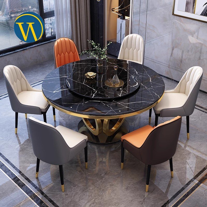 luxury elegant design contemporary dining tables extra large round marble round wood dining table with 6 chairs