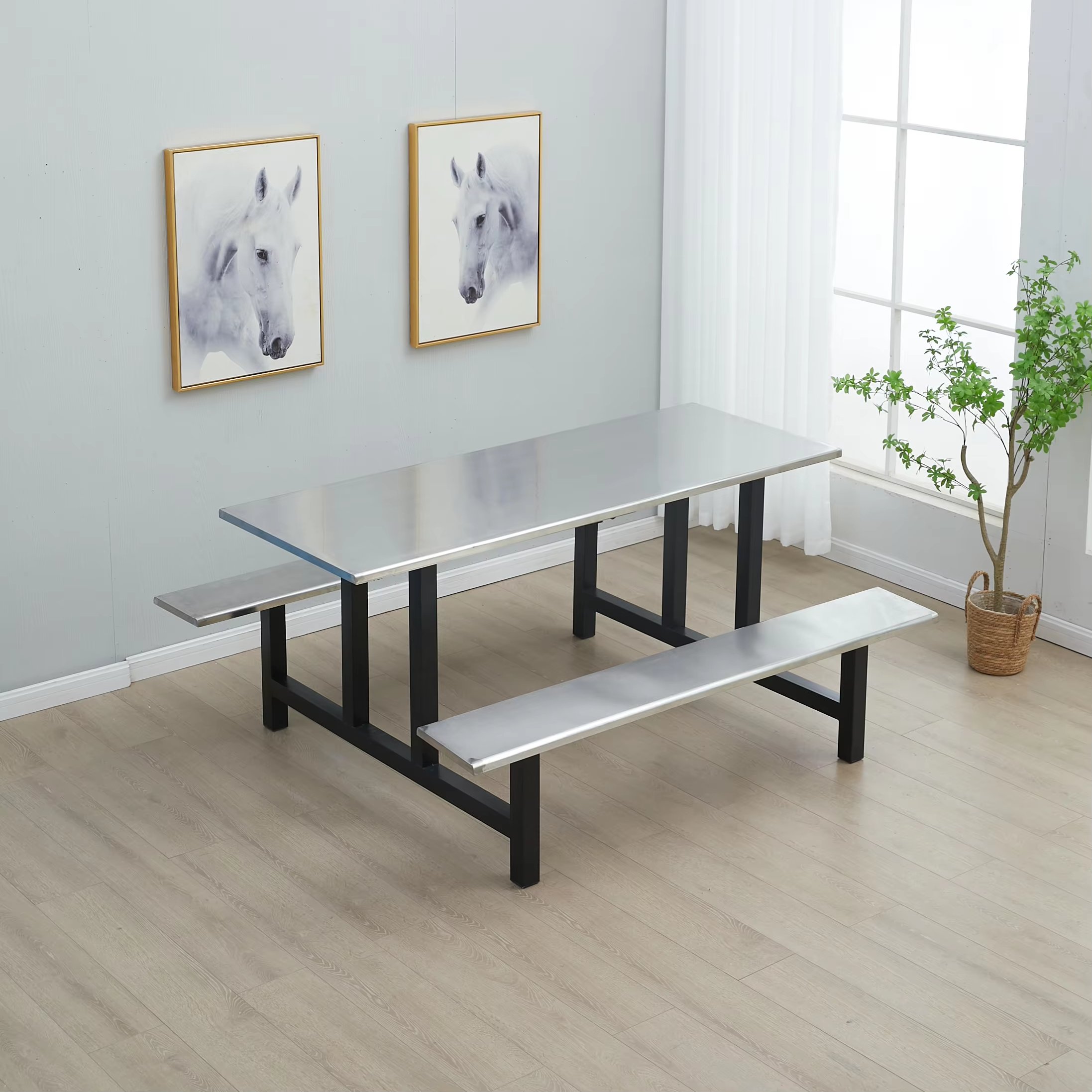 Wholesale school fast food dining table 4 seats 6 seats 8 seats dining table set staff dining tables and chairs