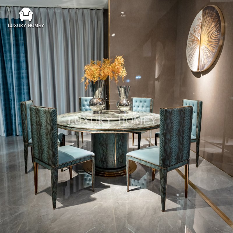 High-end natural luxury stone dining room sets modern fashion dining room 6 seater set luxury dining table set with copper frame