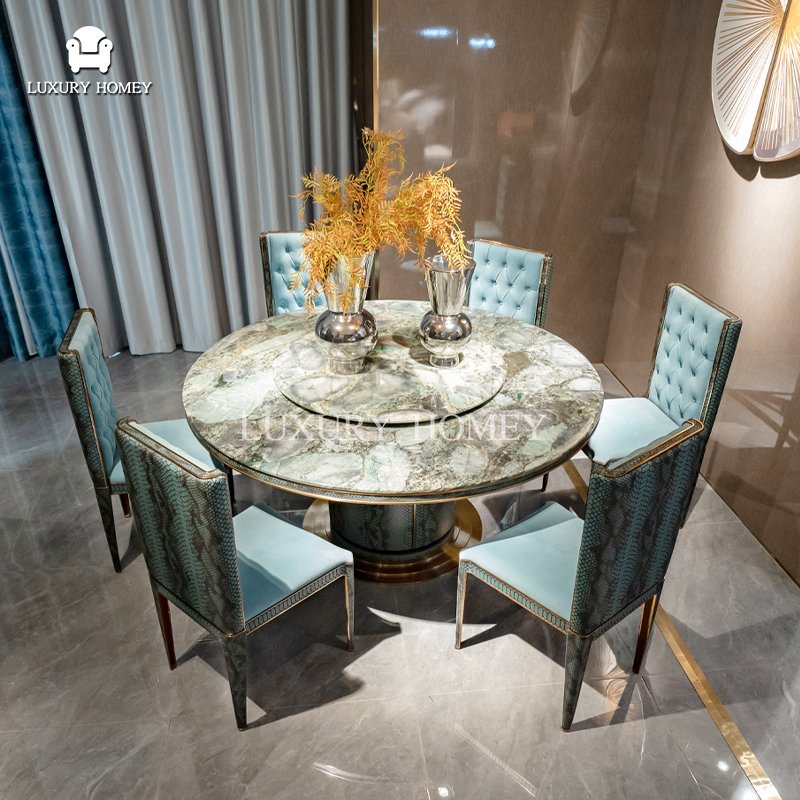High-end natural luxury stone dining room sets modern fashion dining room 6 seater set luxury dining table set with copper frame