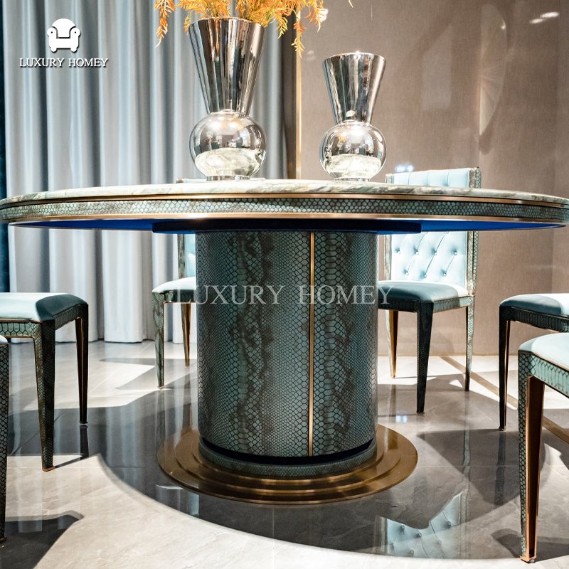 High-end natural luxury stone dining room sets modern fashion dining room 6 seater set luxury dining table set with copper frame