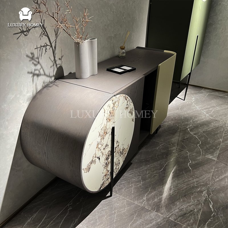 Italian high-end natural luxury stone dining table set 6 chairs designer dining room furniture luxury display cabinet furniture