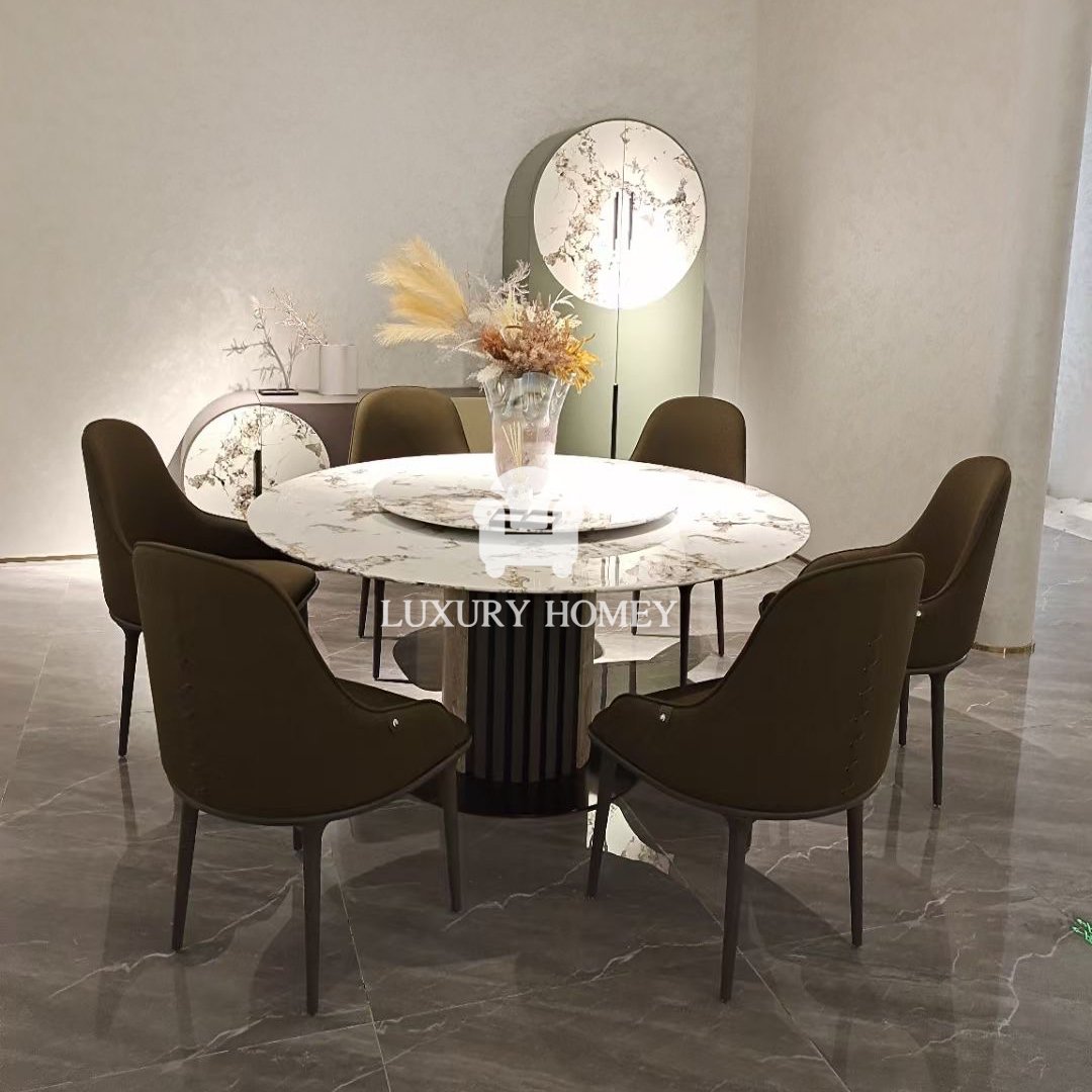 Italian high-end natural luxury stone dining table set 6 chairs designer dining room furniture luxury display cabinet furniture