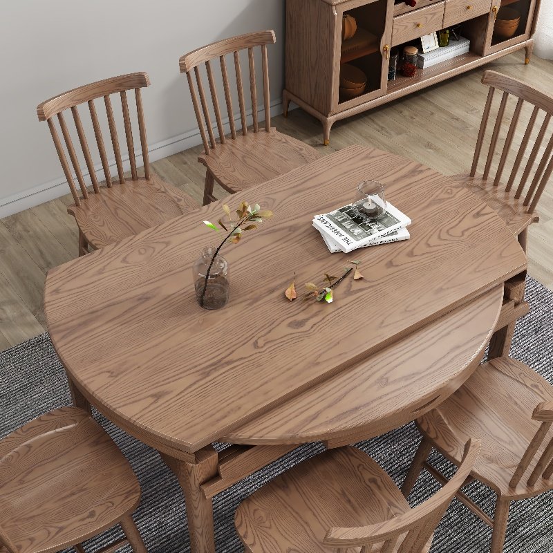 Chinese Furniture Folding All Solid Wood Round Table and Chair Combination Apartment Dining Table Set