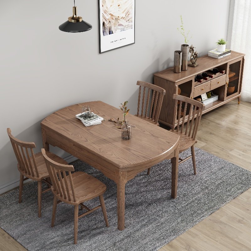 Chinese Furniture Folding All Solid Wood Round Table and Chair Combination Apartment Dining Table Set