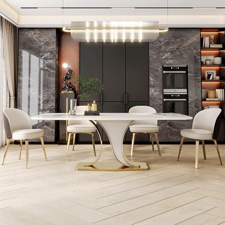 Dining table home modern minimalist small apartment Italian light luxury style rectangular restaurant slate table