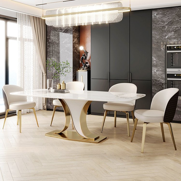 Dining table home modern minimalist small apartment Italian light luxury style rectangular restaurant slate table