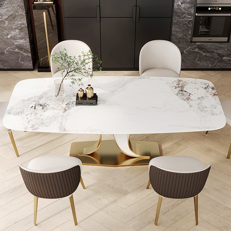 Dining table home modern minimalist small apartment Italian light luxury style rectangular restaurant slate table