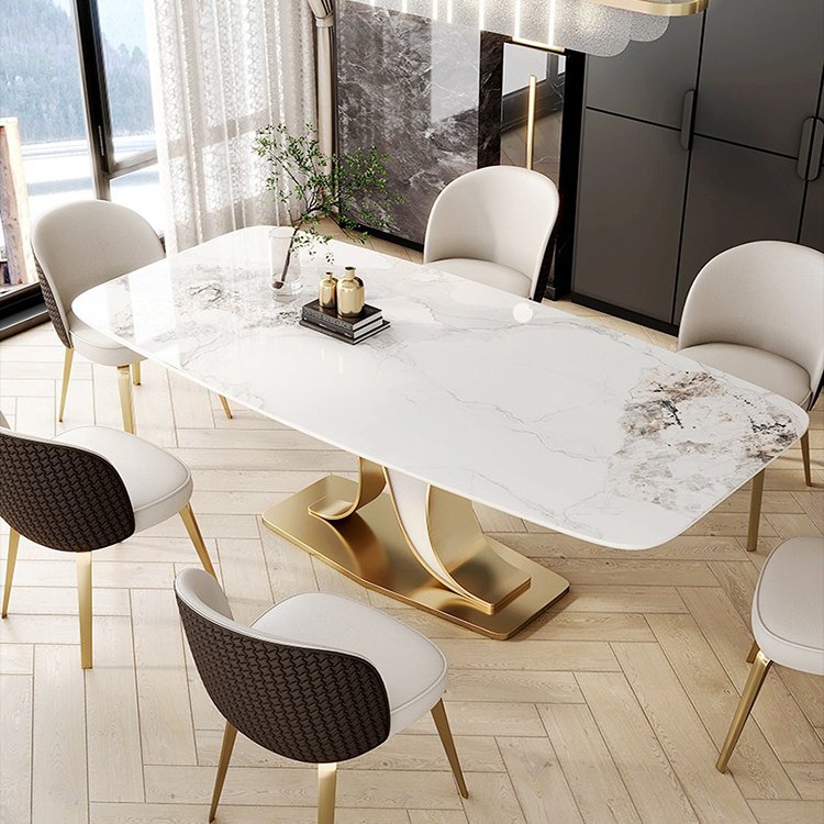Dining table home modern minimalist small apartment Italian light luxury style rectangular restaurant slate table