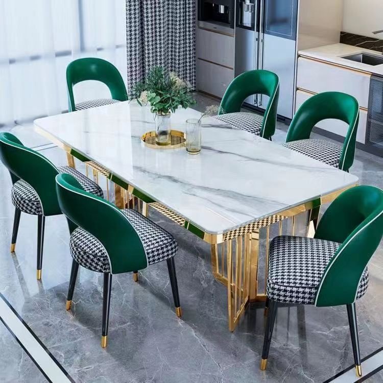 Modern Slate Top Dining Table Set for Dining Room Furniture Marble Stainless Steel Luxury Home Furniture
