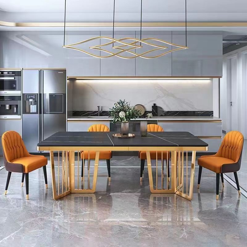 Modern Slate Top Dining Table Set for Dining Room Furniture Marble Stainless Steel Luxury Home Furniture