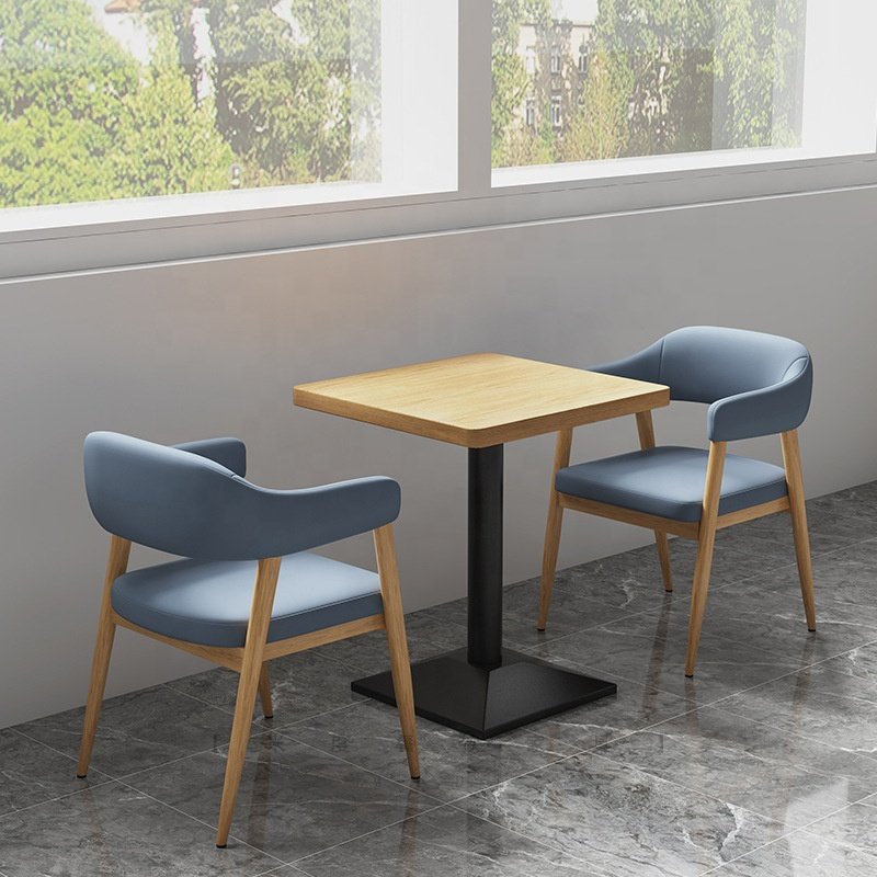 Cheap coffee shop tables chairs set dining table metal leg dinning table set dining room furniture