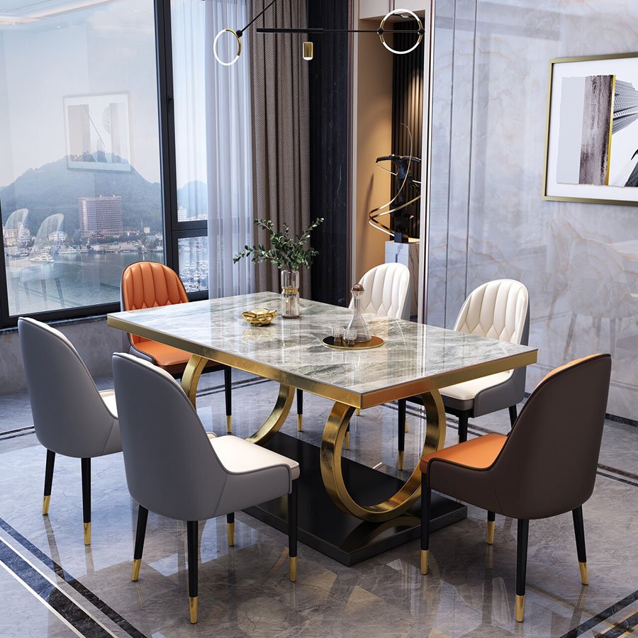 Hanyee 2024 Modern Stainless Steel Dining Table Set Gold Arrival Sintered Stone Furniture for Living Room New Minimalist Style