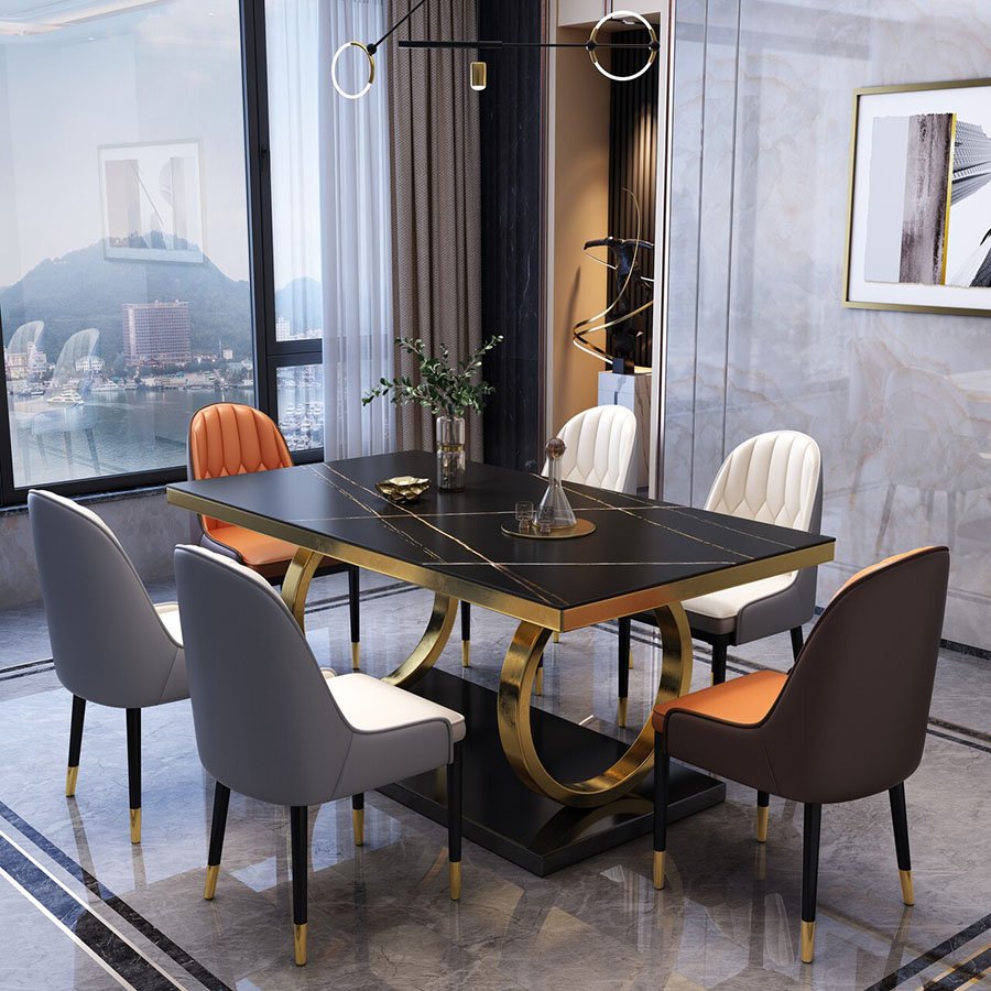 Hanyee 2024 Modern Stainless Steel Dining Table Set Gold Arrival Sintered Stone Furniture for Living Room New Minimalist Style
