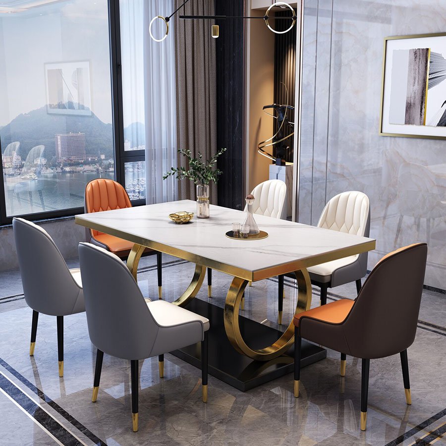 Hanyee 2024 Modern Stainless Steel Dining Table Set Gold Arrival Sintered Stone Furniture for Living Room New Minimalist Style