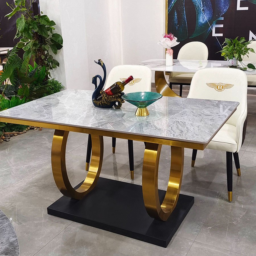 Hanyee 2024 Modern Stainless Steel Dining Table Set Gold Arrival Sintered Stone Furniture for Living Room New Minimalist Style