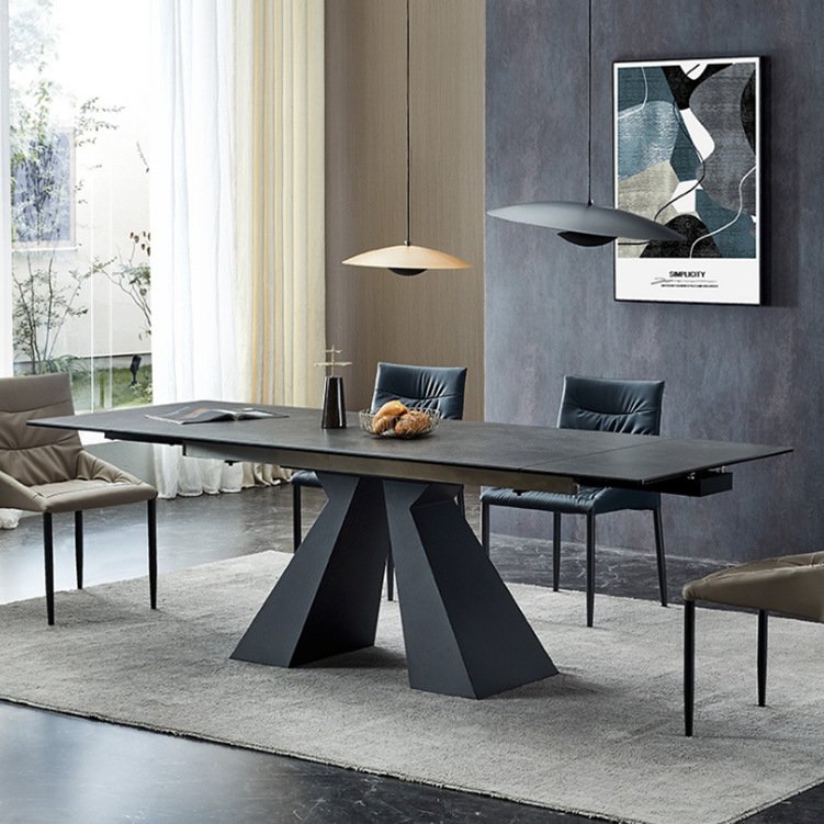 Luxury home dining furniture sintered stone tempered glass extending dining table extendable dining table with carbon steel base