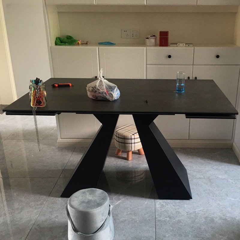 Luxury home dining furniture sintered stone tempered glass extending dining table extendable dining table with carbon steel base