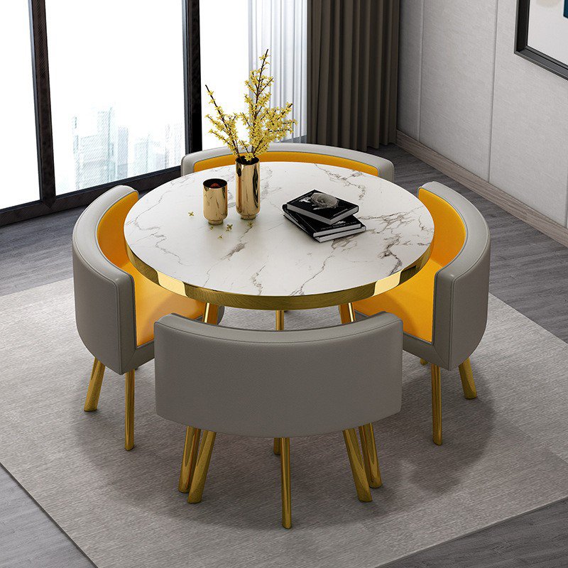 Furniture Luxury European Dining Room Furniture 4/6/8 Chairs Dinning Table Set In Dark Brown