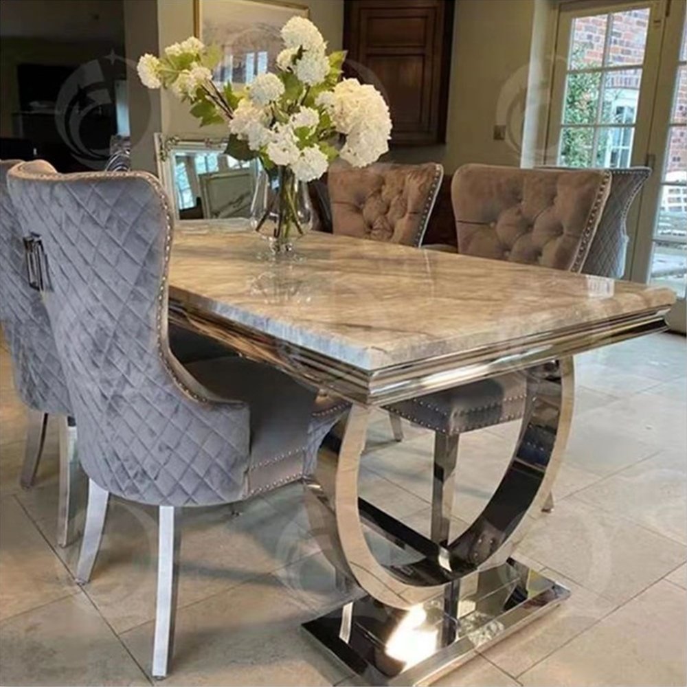 Luxury dining room furniture restaurant modern marble top rectangular dinner table dining table set 4 chairs